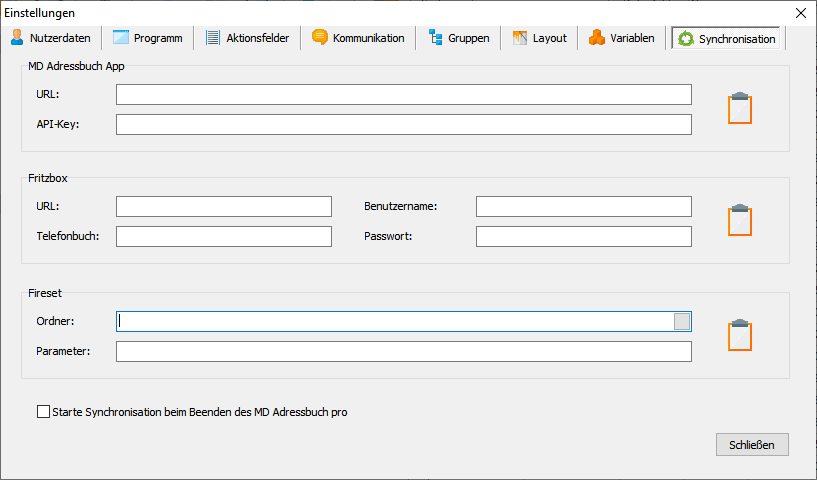 Einstellungen Synchronisation
