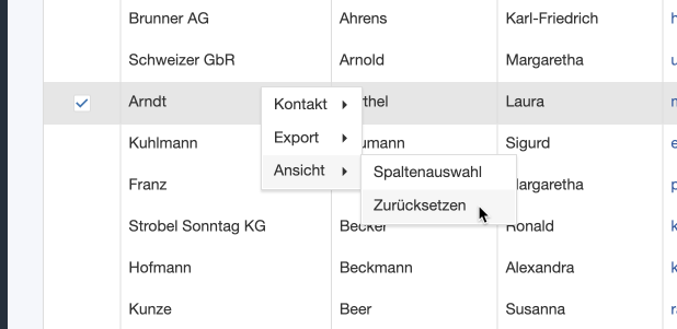 Menü zurücksetzen