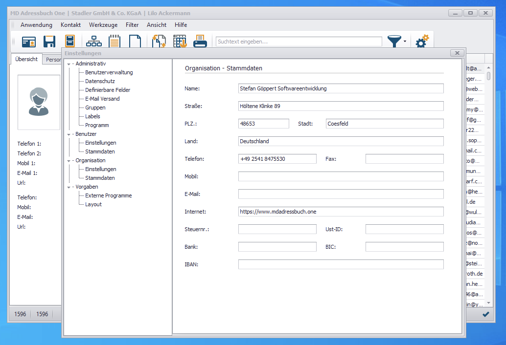 Adressen im MD Adressbuch One