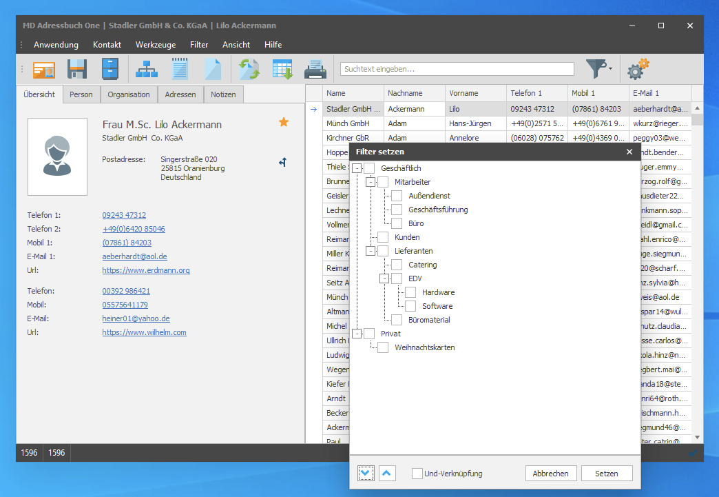 MD Adressbuch One Filter