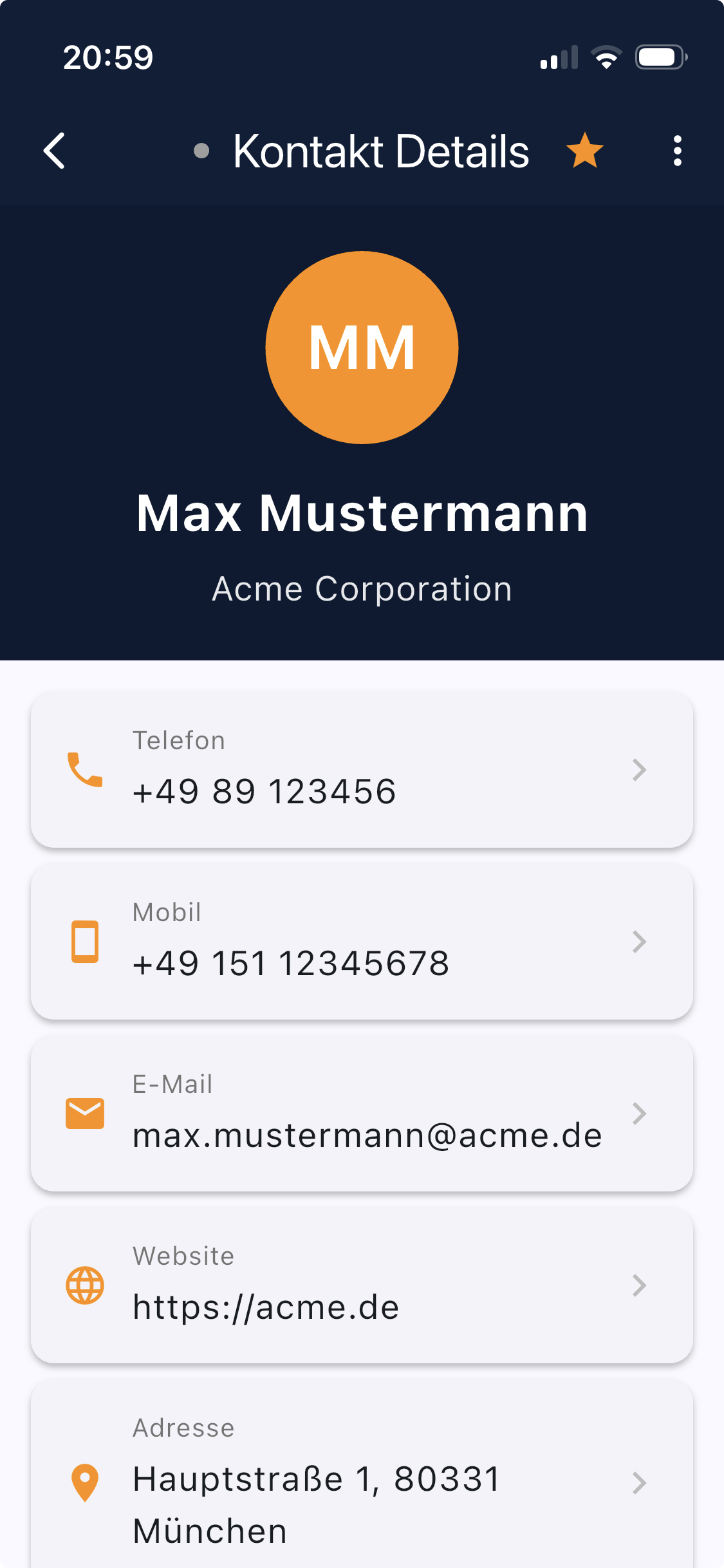 MD Adressbuch mobil - Detailansicht